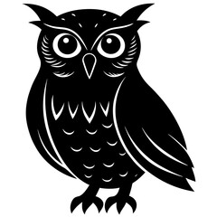 Stylized Owl Illustration with Detailed Feathering in Black and White Silhouette