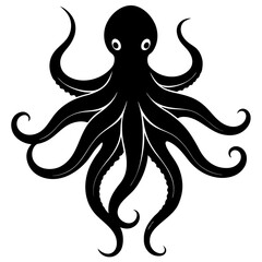 Elegant Octopus Illustration with Curled Tentacles in Black Silhouette Style