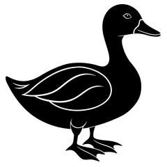 Elegant Duck Illustration in Black and White Silhouette Style
