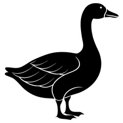 Elegant Goose Illustration in Black and White Silhouette Style Isolated on White