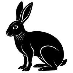 Elegant Black Hare Silhouette Illustration on White Background in Vector Format
