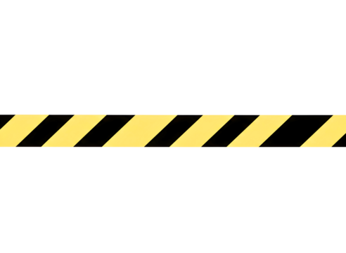 Yellow and black diagonal stripe warning barrier tape isolated on transparent background
