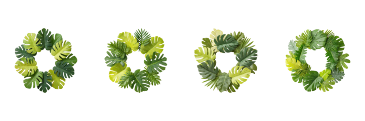 Tropical Leaf Wreaths Set. Nature-Inspired Home Decor Collection Isolated On Transparent Background