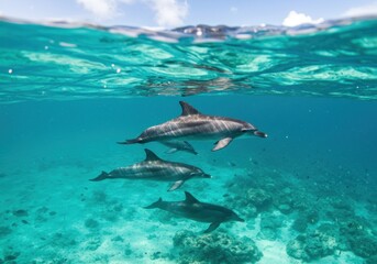 Fototapeta premium Dolphins swimming in turquoise water
