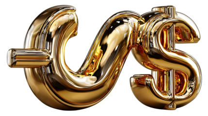 Golden Dollar Sign: A meticulously rendered golden dollar sign, gleaming with metallic luster, symbolizing prosperity, finance, and wealth, isolated against a clean background.