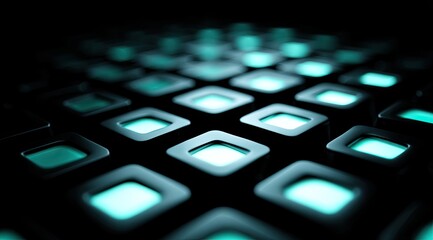 Dark grid of glowing turquoise squares