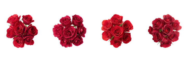 Red Rose Bouquets Set. Romantic Floral Arrangement Collection Isolated On Transparent Background