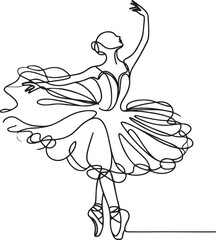 Ballet Dancer ballerina. Line Art Drawing.