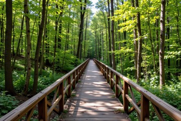 Fototapeta premium structural bridge made from oak beams harvested and milled locally supporting eco tourism path across protected forest area