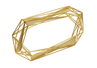 Shimmering, highly reflective golden geometric border frame, featuring a complex, faceted polygon shape with textured foil and fine glitter effect, on a transparent background with no shadows, concept