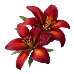 Two vibrant red lilies isolated on transparent background