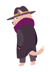 Cat detective character investigating and search for evidence