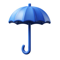 A single 3d render of a blue umbrella with a curved handle