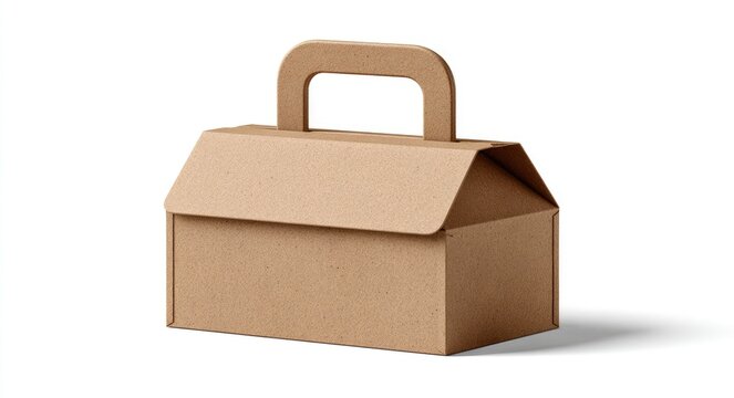 Light brown cardboard box with a gable top and handle