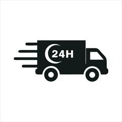 Vector delivery truck icon: a symbol for transport, shipping, and cargo services 24h truck fast delivery service Silhouette vector icon illustration on white background minimalist flat black bold
