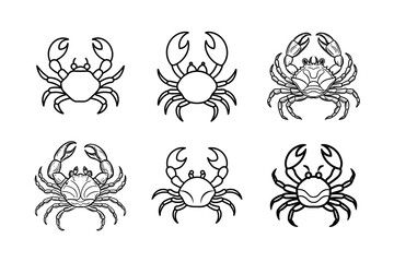 line art of various crab set bundle on the white background