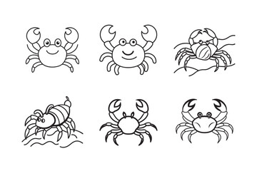 line art of various crab set bundle on the white background