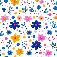 Colorful Watercolor Floral Seamless Pattern on White Background