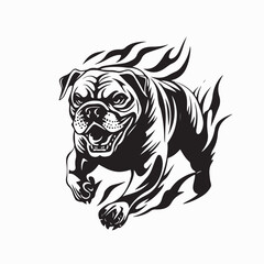 Powerful Bulldog Illustrated with Flames Around Its Body Vector Logo Design Art