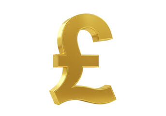 Golden pound sterling symbol isolated on transparent background