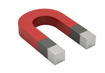 Red horseshoe magnet isolated on transparent background