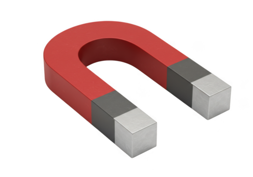 Red horseshoe magnet isolated on transparent background