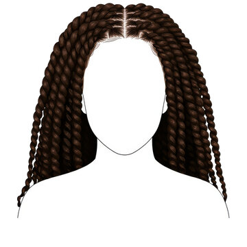 Illustration of a woman with long, braided hair, set against a simple white background, showcasing hairstyle