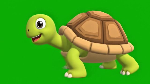 Cute cartoon turtle on green background