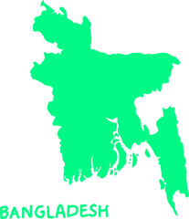 Fototapeta premium Green silhouette map of Bangladesh on a white background. A clean, minimalist design ideal for educational, geographic, cultural, or presentation-related projects. 
