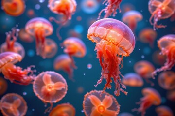 Obraz premium climate change impacts jellyfish indirectly by reducing fish species that compete for food allowing jellyfish populations to expand rapidly.