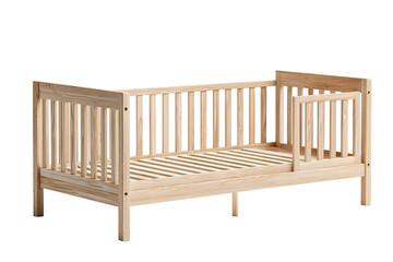Light beige wooden toddler bed with safety rails