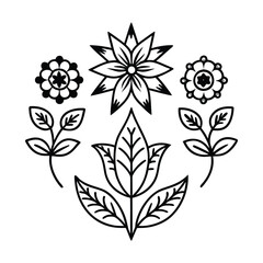 Elegant Black and White Floral Illustration with Intricate Details and Symmetry