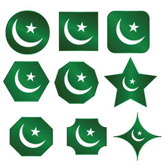 Set of Pakistani Flag Icons in Multiple Shapes – Crescent and Star Variants4