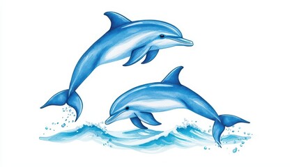Obraz premium Playful Dolphins Swimming Together in Vibrant Ocean Scene