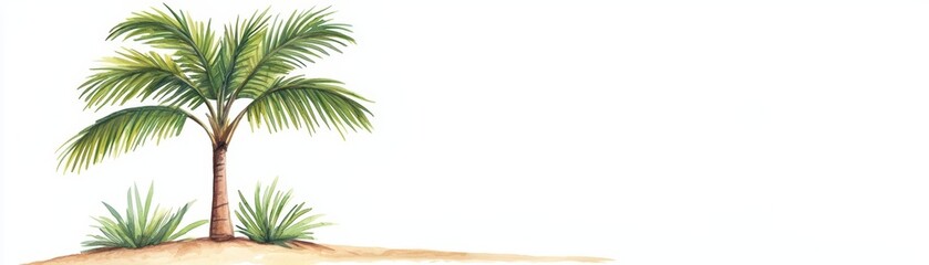 Obraz premium Lush Tropical Palm Tree on a Tranquil Sandy Beach Landscape