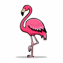 Elegant Flamingo Illustration: Cartoon Style Pink Bird Standing on One Leg Isolated