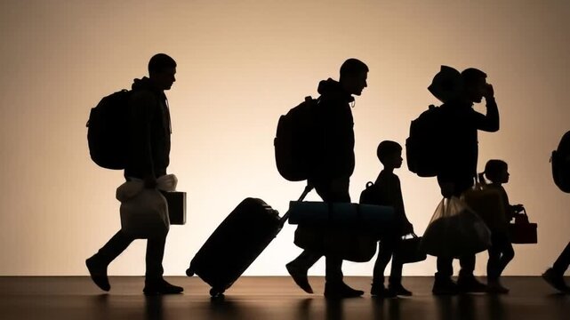 People carrying luggage silhouette