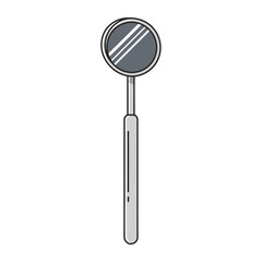 A simple illustration of a dental mouth mirror, showing its circular reflective surface and handle.