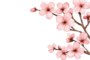 Cherry Blossom Branch on White Background for Spring Design