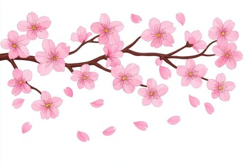 Fototapeta premium Beautiful Cherry Blossom Branch with Pink Flowers and Petals