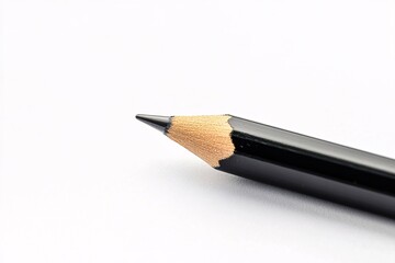 Close-up of a Sharpened Black Pencil on White Surface