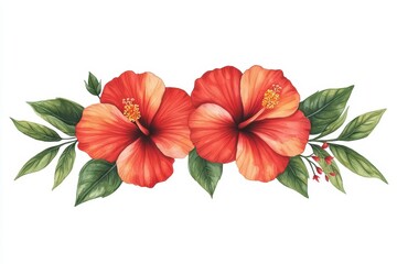 Vibrant Red Hibiscus Flowers with Green Leaves Arrangement