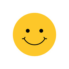 A cheerful yellow circle featuring a minimalist black smiley face design, symbolizing happiness and positive emotion.