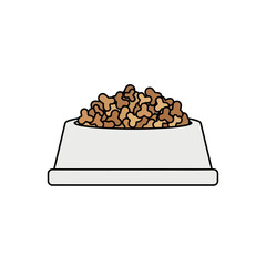 A simple illustration depicting a bowl filled to the brim with dog food, ready to be eaten.