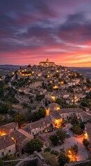 Obraz premium Hilltop village at sunset