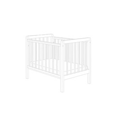 Simple line drawing of a wooden baby crib, isolated on white background.