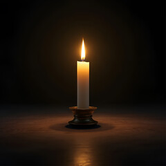 Single candle burning in the dark. Solitude, meditation, remembrance and peaceful spiritual atmosphere.


