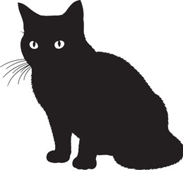 Shorthair cat full image in silhouette white background.