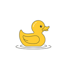 Cute yellow rubber duck floating on water, simple cartoon style illustration.