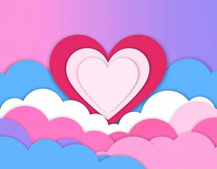 Pink and Purple Heart in Dreamy Clouds: A Romantic Abstract Design